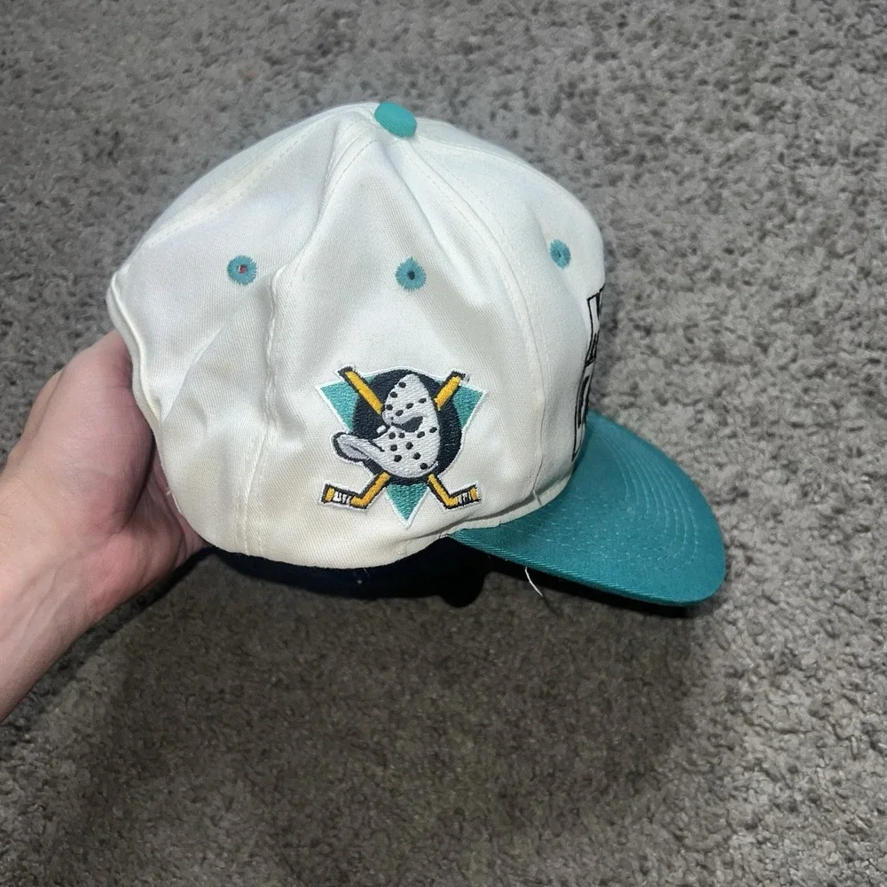 Vtg Rare NHL Anaheim Mighty Ducks #1 Apparel Two Tone Snapback Hat Cap